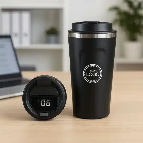 Stainless Steel Vacuum Insulated Coffee Mug with Temperature Display – Black