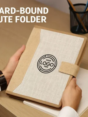 Eco-Friendly Hard-Bound Jute Folder – Customizable with Logo