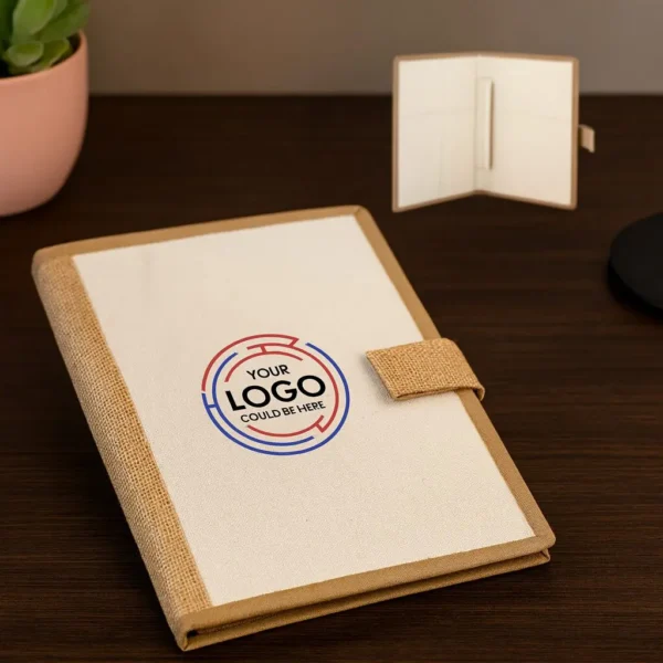 Elegant Hard-Bound Jute Folder – Customizable with Logo
